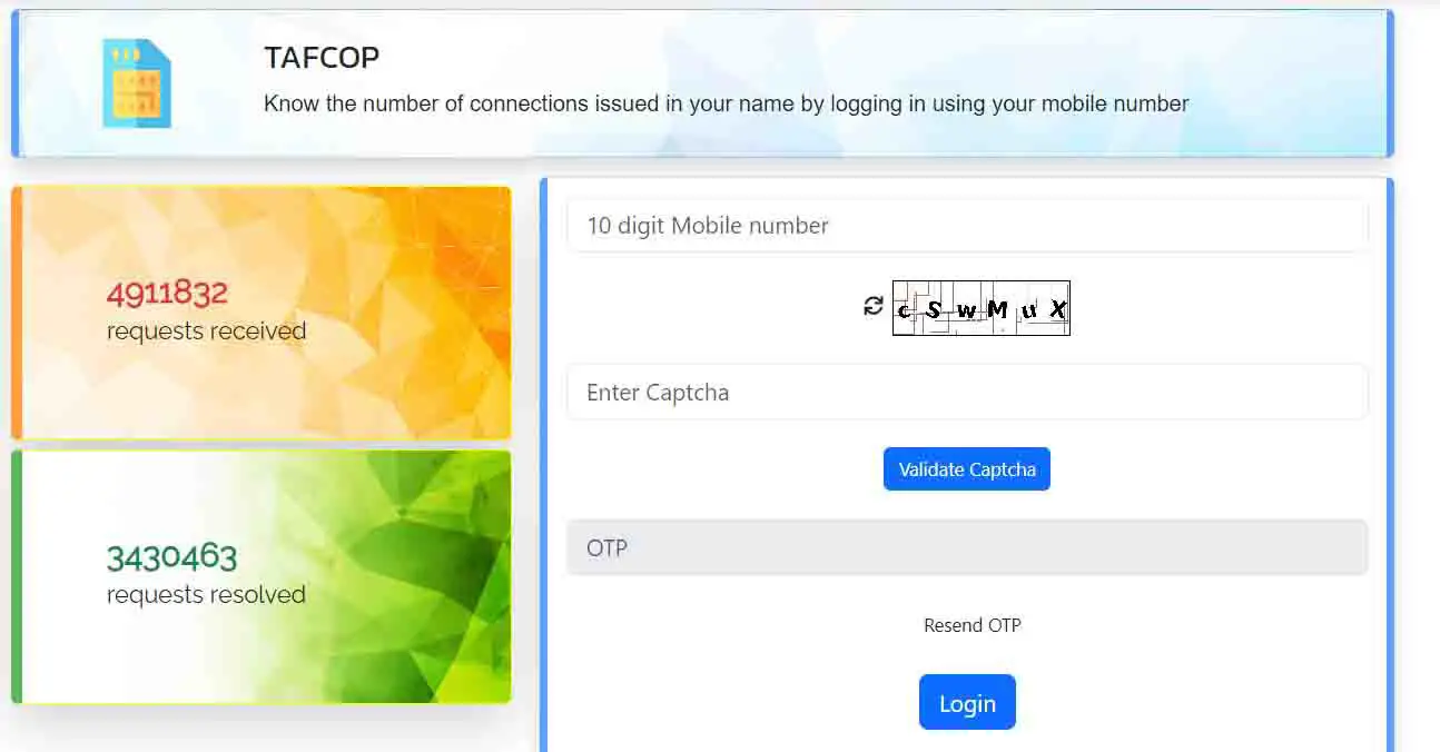 Tafcop Dgtelecom gov in OTP Login